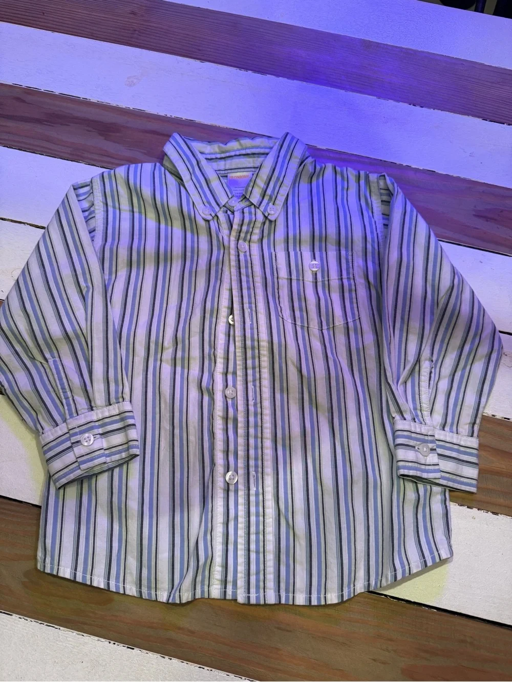 Vintage 2007 Gymboree Boys Button-Down Stripe Shirt - Light Blue & Green